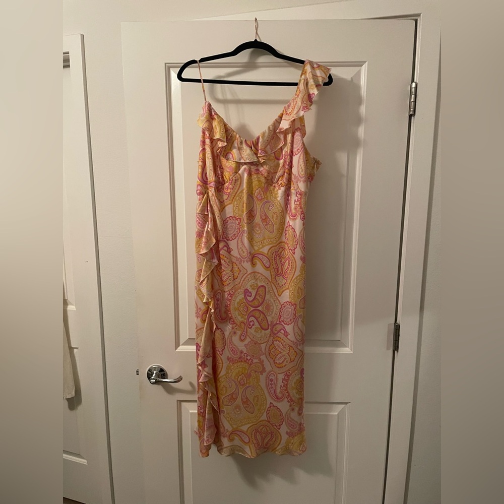 Banana Republic Paisley Midi Assymetrical 100% Silk Dress 90s Y2K Boho Sz16